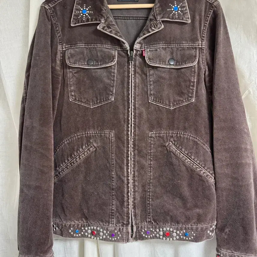 [BUNJANG] Number (N)ine 03AW Gemstone Studded Velour Trucker Jacket / 넘버나인 / 03aw 잼스톤 스터드 비즈 트러커 자켓 / 2