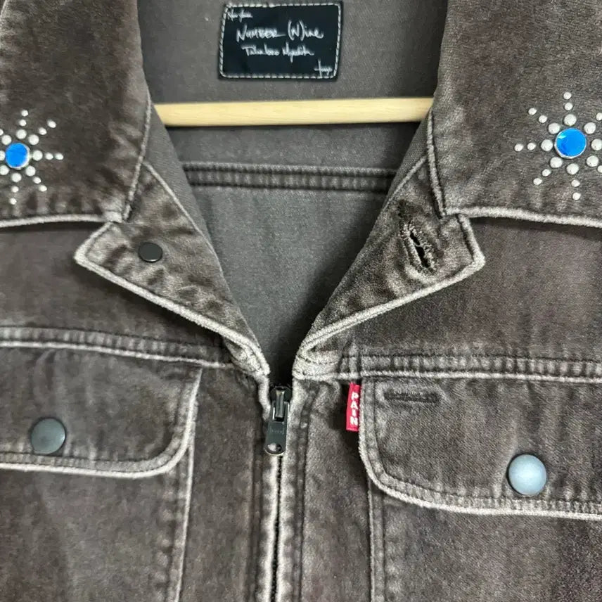 [BUNJANG] Number (N)ine 03AW Gemstone Studded Velour Trucker Jacket / 넘버나인 / 03aw 잼스톤 스터드 비즈 트러커 자켓 / 2