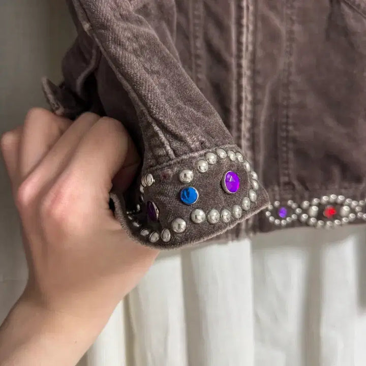 [BUNJANG] Number (N)ine 03AW Gemstone Studded Velour Trucker Jacket / 넘버나인 / 03aw 잼스톤 스터드 비즈 트러커 자켓 / 2