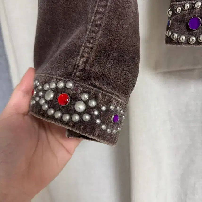 [BUNJANG] Number (N)ine 03AW Gemstone Studded Velour Trucker Jacket / 넘버나인 / 03aw 잼스톤 스터드 비즈 트러커 자켓 / 2