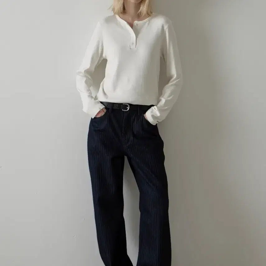 [SOLD OUT] 파사드패턴 헨리넥 워시드 코튼립 화이트(M)