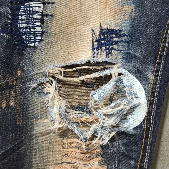 [BUNJANG] MU SHENG HUO Vintage Washed Denim Jeans / JAPAN 빈티지 MU SHENG HUO 데미지 워싱 청바지