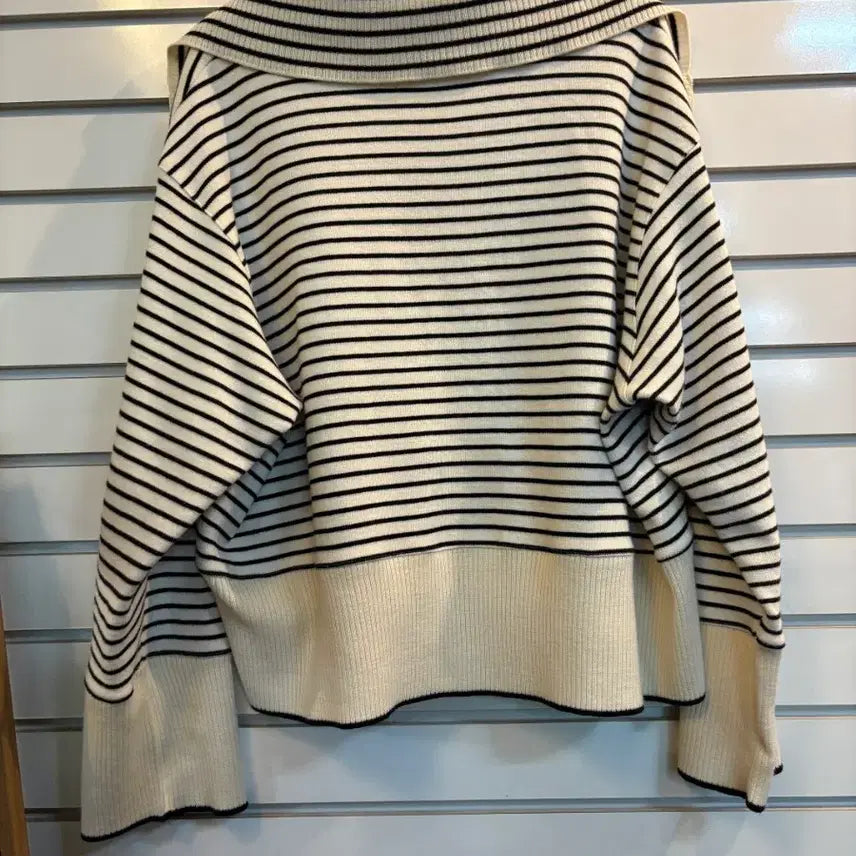 [BUNJANG] Striped Collar Knit Long Sleeve T-shirt / 단가라 카라넥 니트 긴팔티