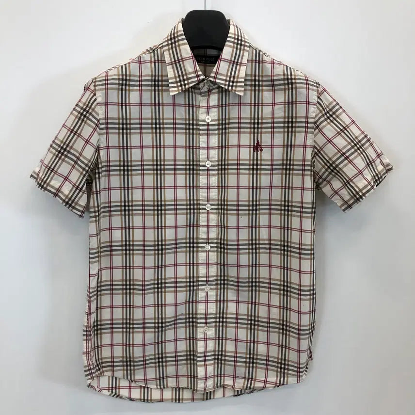 [BUNJANG] Beanpole Embroidered Logo Short-Sleeve Check Shirt (Size 95) / 빈폴 자수로고 반팔체크셔츠 95