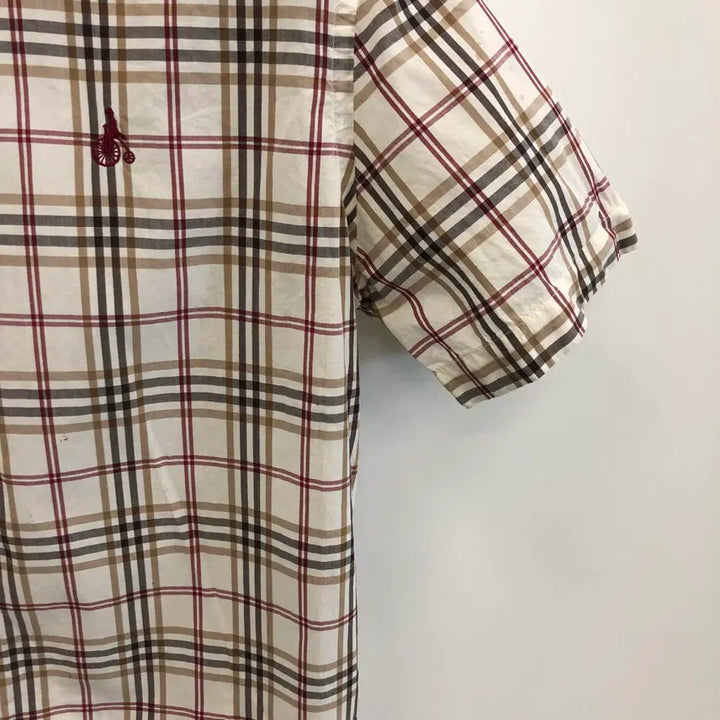 [BUNJANG] Beanpole Embroidered Logo Short-Sleeve Check Shirt (Size 95) / 빈폴 자수로고 반팔체크셔츠 95