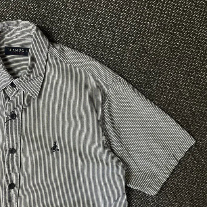 [BUNJANG] Beanpole Striped Gray Short Sleeve Shirt / 빈폴 스트라이프 그레이 반팔 셔츠 95