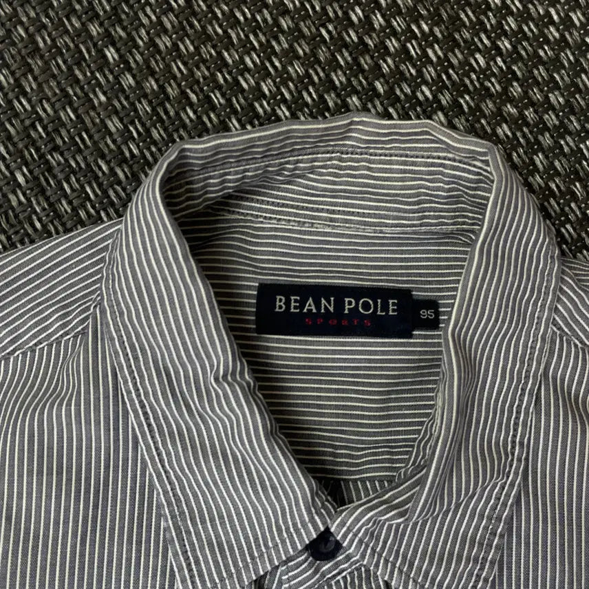 [BUNJANG] Beanpole Striped Gray Short Sleeve Shirt / 빈폴 스트라이프 그레이 반팔 셔츠 95