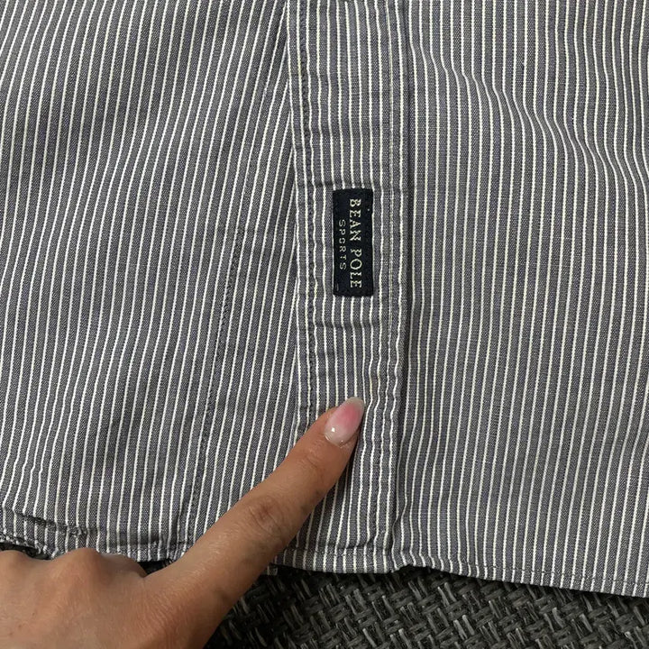 [BUNJANG] Beanpole Striped Gray Short Sleeve Shirt / 빈폴 스트라이프 그레이 반팔 셔츠 95