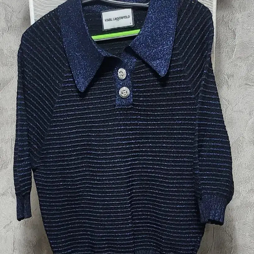 [BUNJANG] Karl Lagerfeld Striped Short Sleeve Knit Top / 칼 라거펠트 스트라이프 반팔 니트