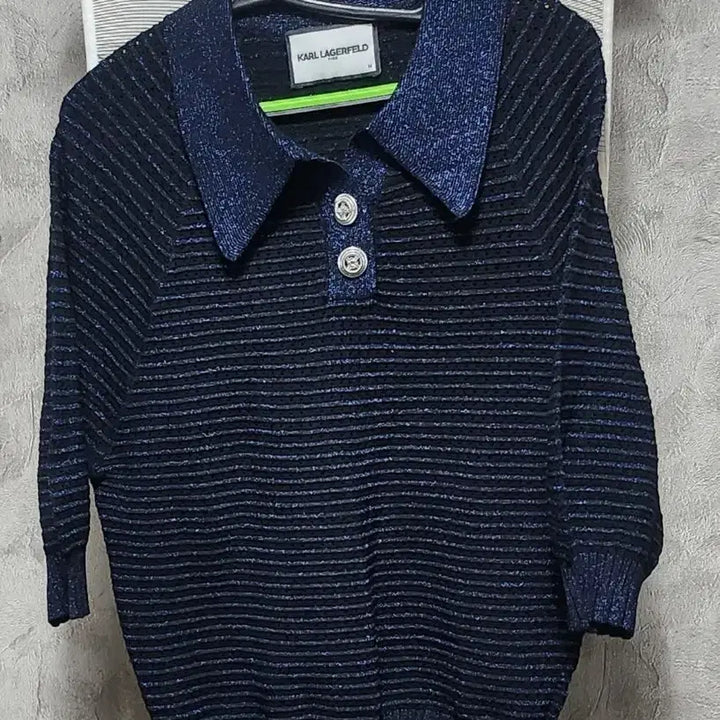 [BUNJANG] Karl Lagerfeld Striped Short Sleeve Knit Top / 칼 라거펠트 스트라이프 반팔 니트