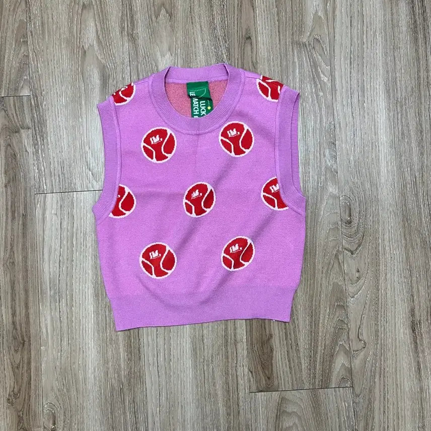[BUNJANG] Lucky Marche Tennis Knit Vest Pink / 럭키 마르쉐 테니스 니트 베스트