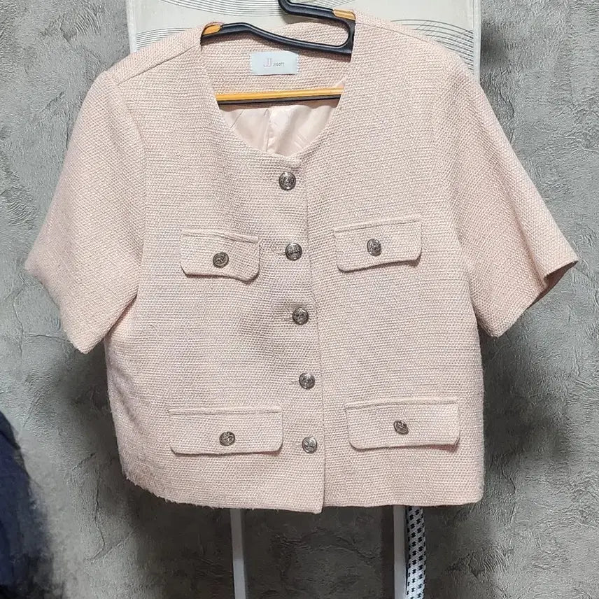 [BUNJANG] JJ JIGOTT Pink Tweed Short Sleeve Jacket / JJ지고트 핑크 트위드 반팔 자켓