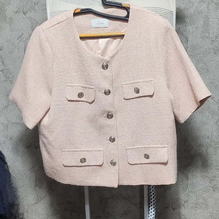 [BUNJANG] JJ JIGOTT Pink Tweed Short Sleeve Jacket / JJ지고트 핑크 트위드 반팔 자켓