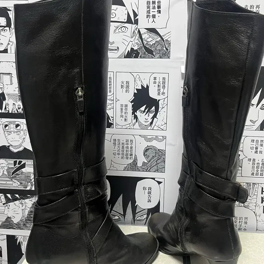 [BUNJANG] Vintage Real Leather Velcro Long Boots / 빈티지 리얼 레더 벨크로 롱 부츠