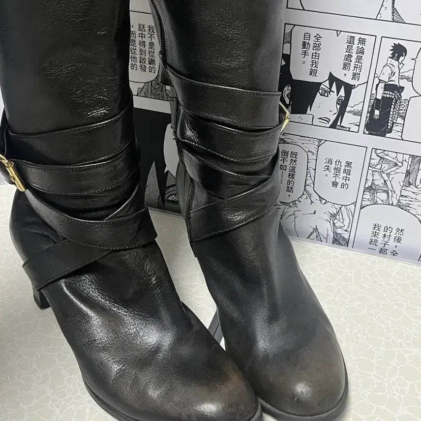 [BUNJANG] Vintage Real Leather Velcro Long Boots / 빈티지 리얼 레더 벨크로 롱 부츠