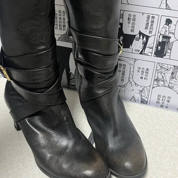 [BUNJANG] Vintage Real Leather Velcro Long Boots / 빈티지 리얼 레더 벨크로 롱 부츠