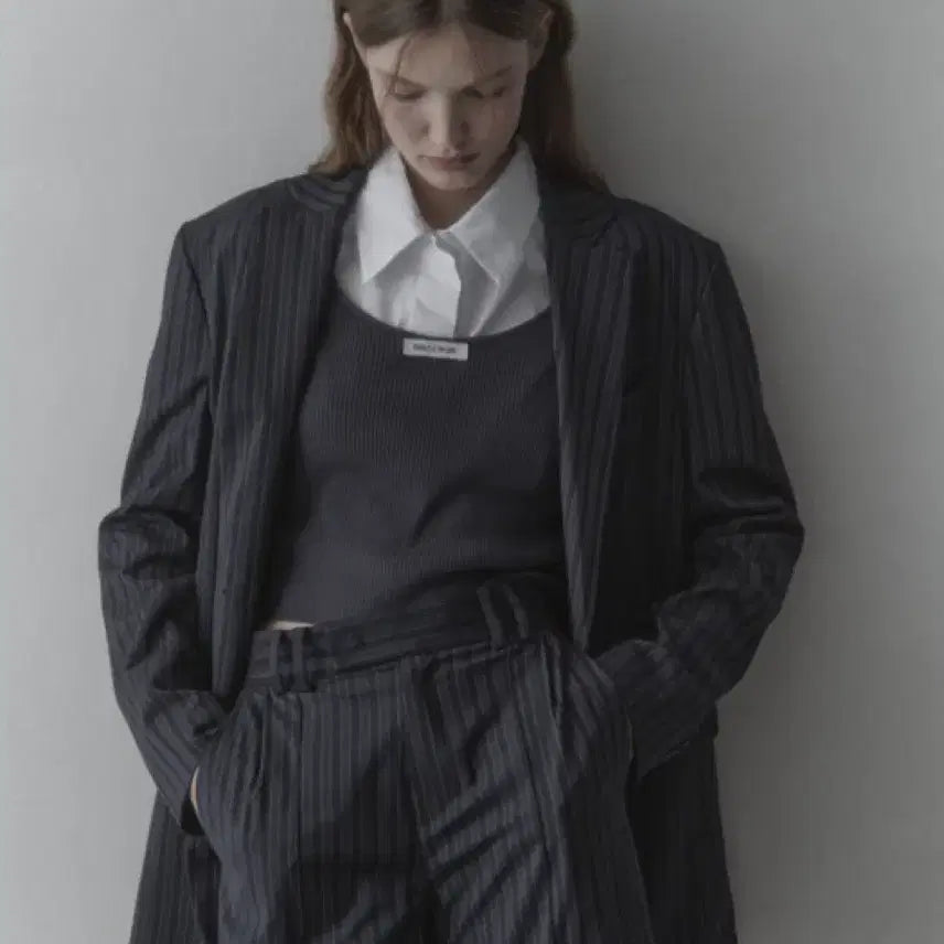 [BUNJANG] MAUSOLEUM Striped Oversized Fit Jacket (Grey) / [새상품] 마우솔레움 MAUSOLEUM 스트라이프 오버핏 자켓
