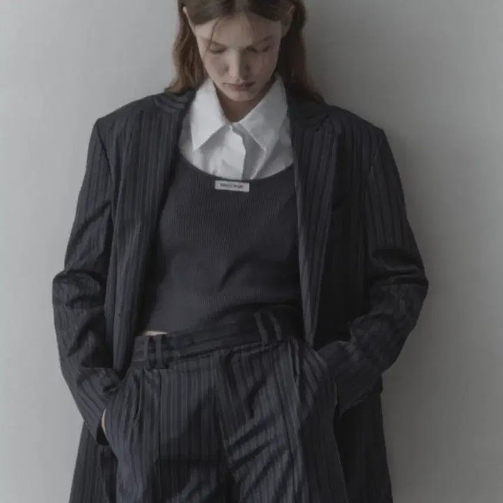 [BUNJANG] MAUSOLEUM Striped Oversized Fit Jacket (Grey) / [새상품] 마우솔레움 MAUSOLEUM 스트라이프 오버핏 자켓