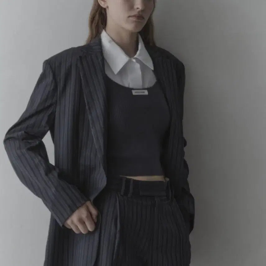 [BUNJANG] MAUSOLEUM Striped Oversized Fit Jacket (Grey) / [새상품] 마우솔레움 MAUSOLEUM 스트라이프 오버핏 자켓