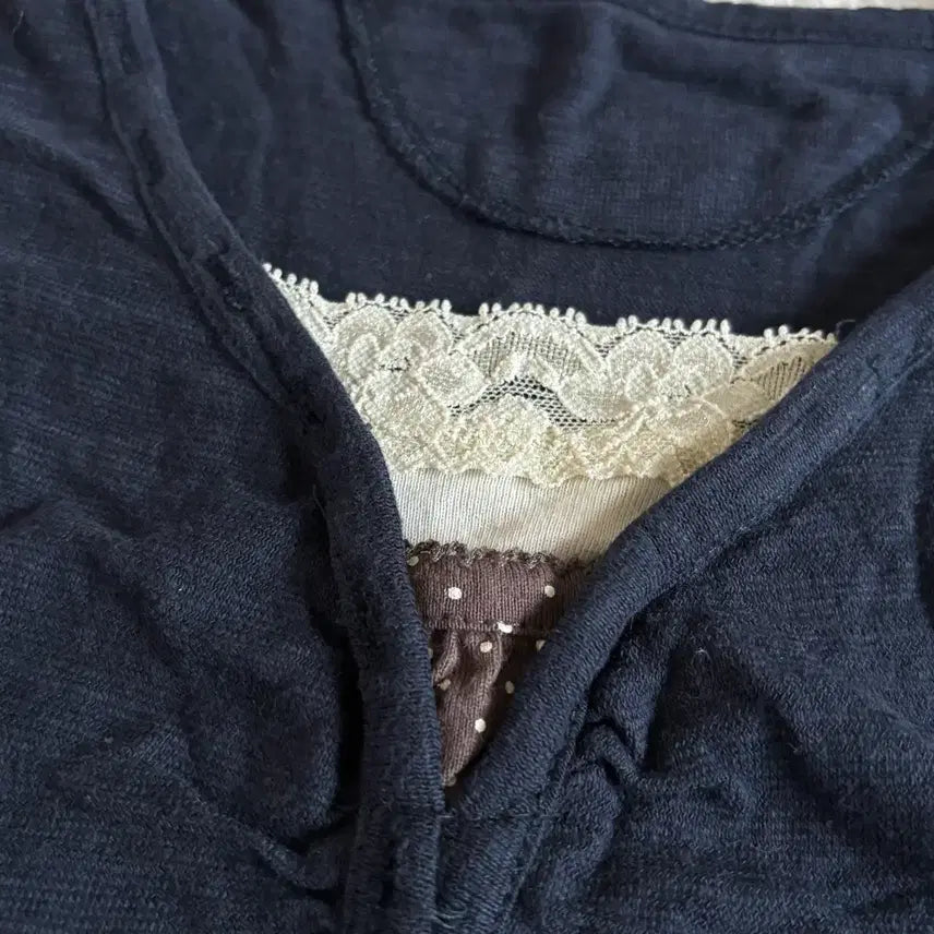 [BUNJANG] Vintage Navy Dot Lace Point Inner Top / 일본빈티지 네이비 도트 레이스 포인트 이너 탑