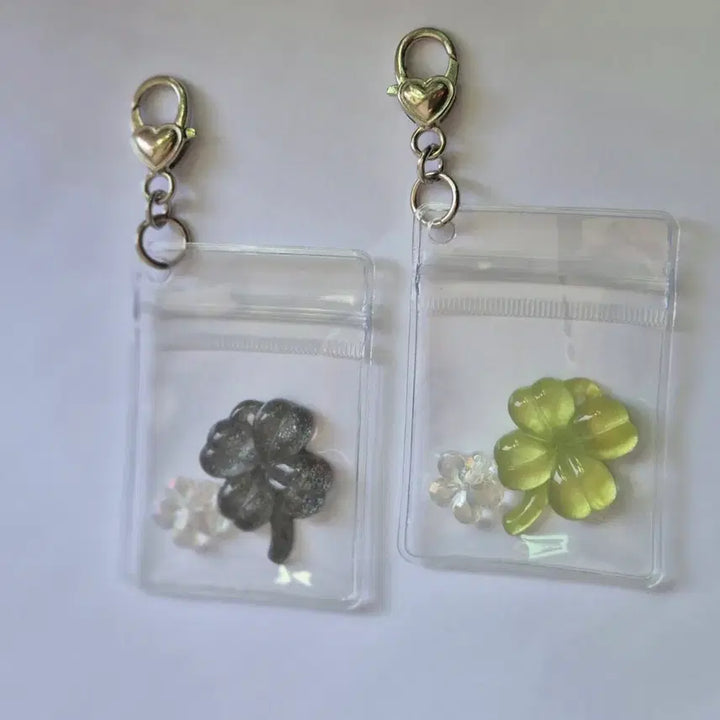 [BUNJANG] Clover Mini Zipper Pack Keyring / 클로버 미니 지퍼팩 키링 / 실버 하트 고리 가방 키홀더