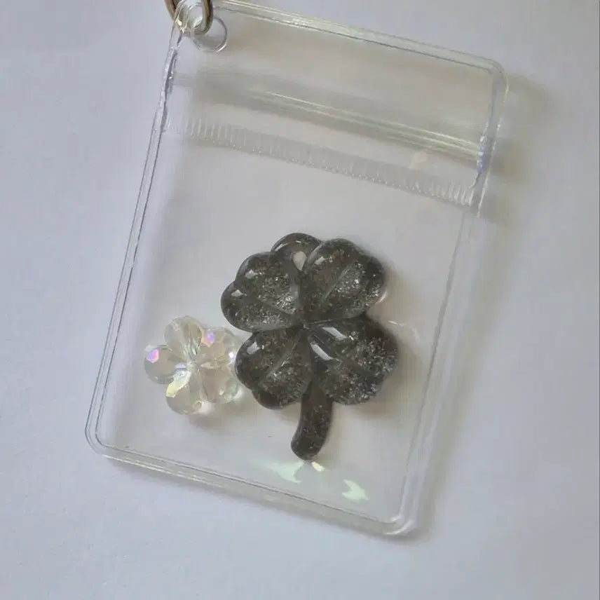 [BUNJANG] Clover Mini Zipper Pack Keyring / 클로버 미니 지퍼팩 키링 / 실버 하트 고리 가방 키홀더