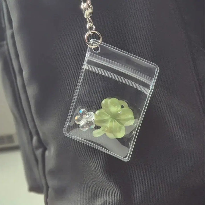 [BUNJANG] Clover Mini Zipper Pack Keyring / 클로버 미니 지퍼팩 키링 / 실버 하트 고리 가방 키홀더