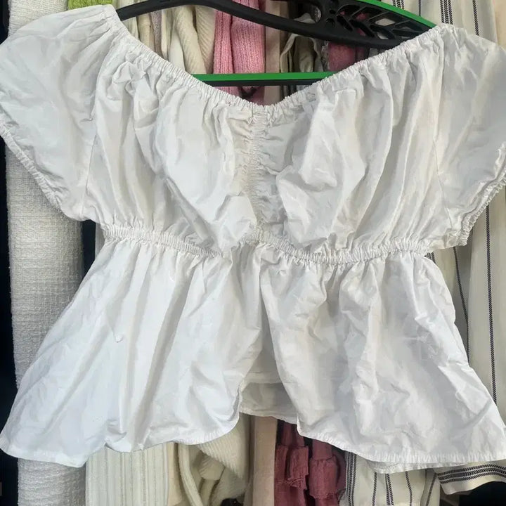 [BUNJANG] Aftermonday White Shirring Blouse / 에프터먼데이 샵페어리 화이트 셔링블라우스