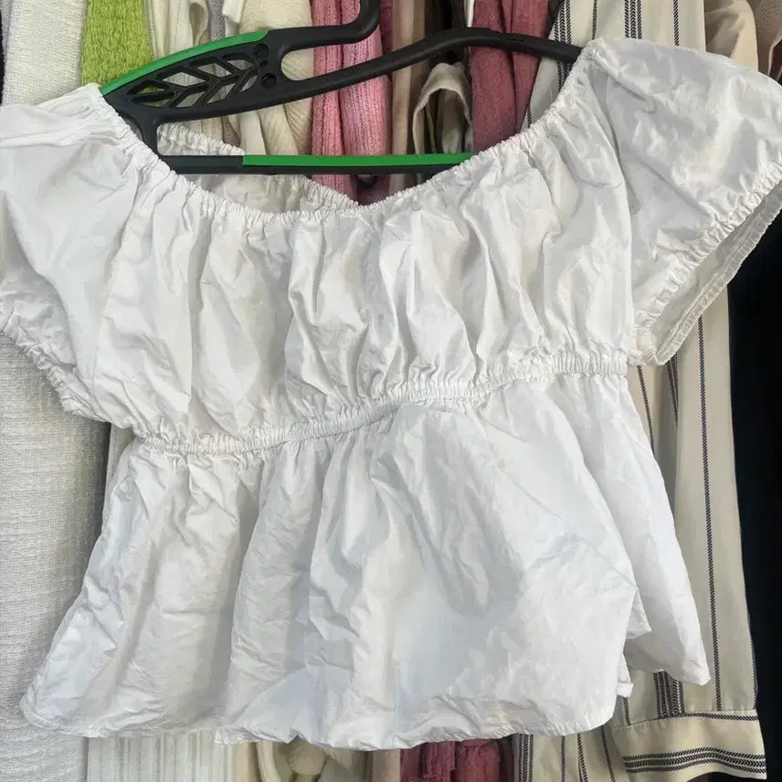 [BUNJANG] Aftermonday White Shirring Blouse / 에프터먼데이 샵페어리 화이트 셔링블라우스