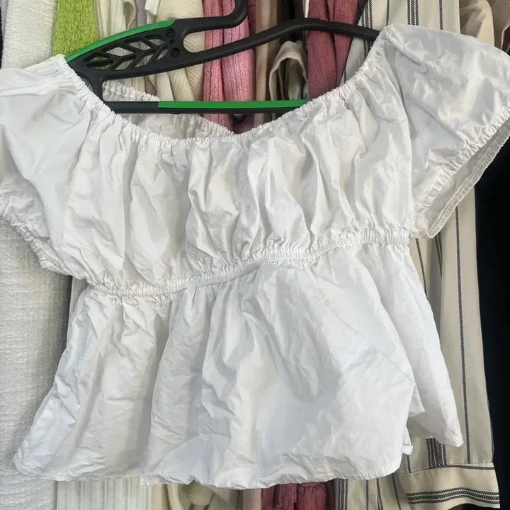 [BUNJANG] Aftermonday White Shirring Blouse / 에프터먼데이 샵페어리 화이트 셔링블라우스