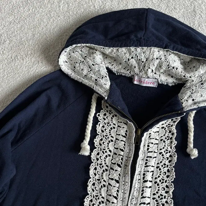 [BUNJANG] Sorridere Navy Lace Point Hooded Zip-Up Jacket / 일본빈티지 sorridere 네이비 레이스포인트 후드집업