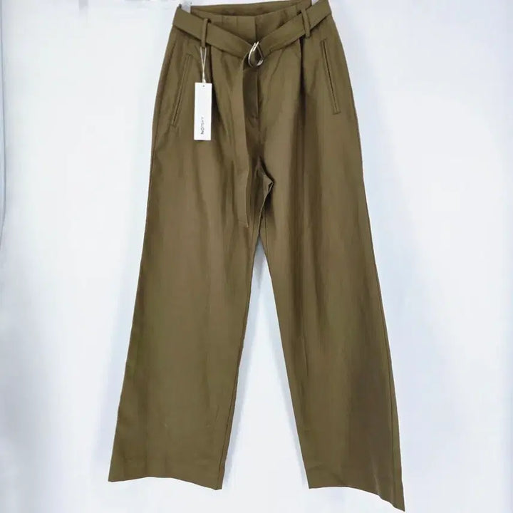 [BUNJANG] Unworn Wide Leg Trousers with Belt - Khaki 55 / 미착용 벨트 와이드 팬츠 펄광택 카키색 55