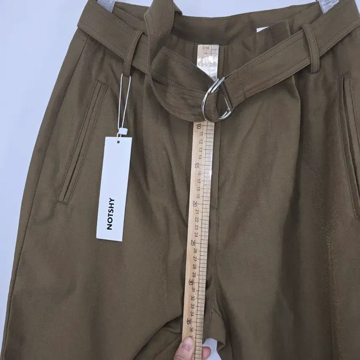 [BUNJANG] Unworn Wide Leg Trousers with Belt - Khaki 55 / 미착용 벨트 와이드 팬츠 펄광택 카키색 55