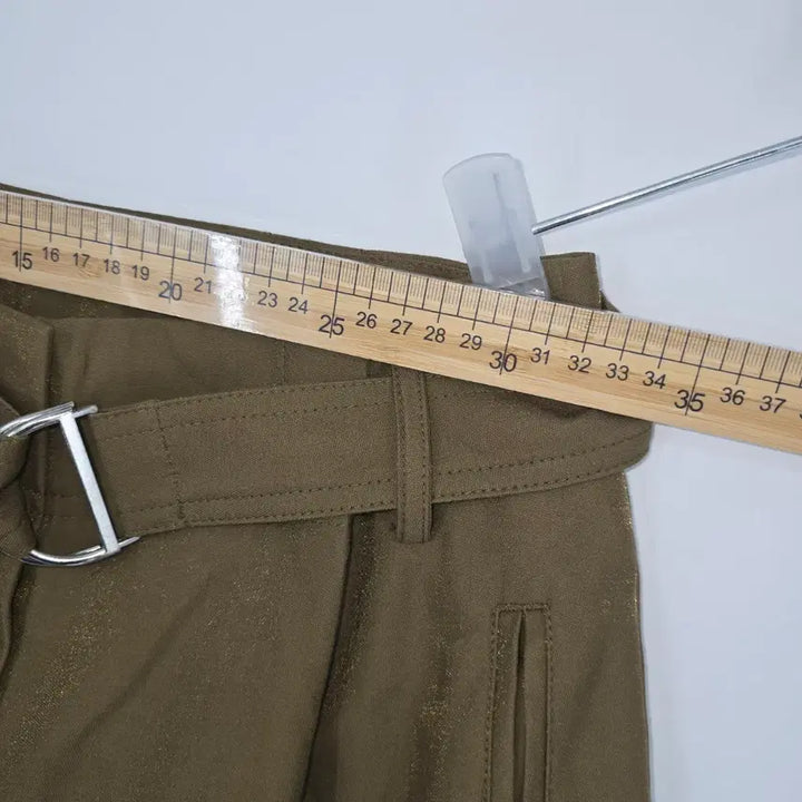 [BUNJANG] Unworn Wide Leg Trousers with Belt - Khaki 55 / 미착용 벨트 와이드 팬츠 펄광택 카키색 55