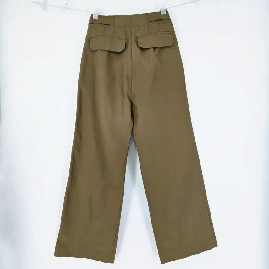 [BUNJANG] Unworn Wide Leg Trousers with Belt - Khaki 55 / 미착용 벨트 와이드 팬츠 펄광택 카키색 55