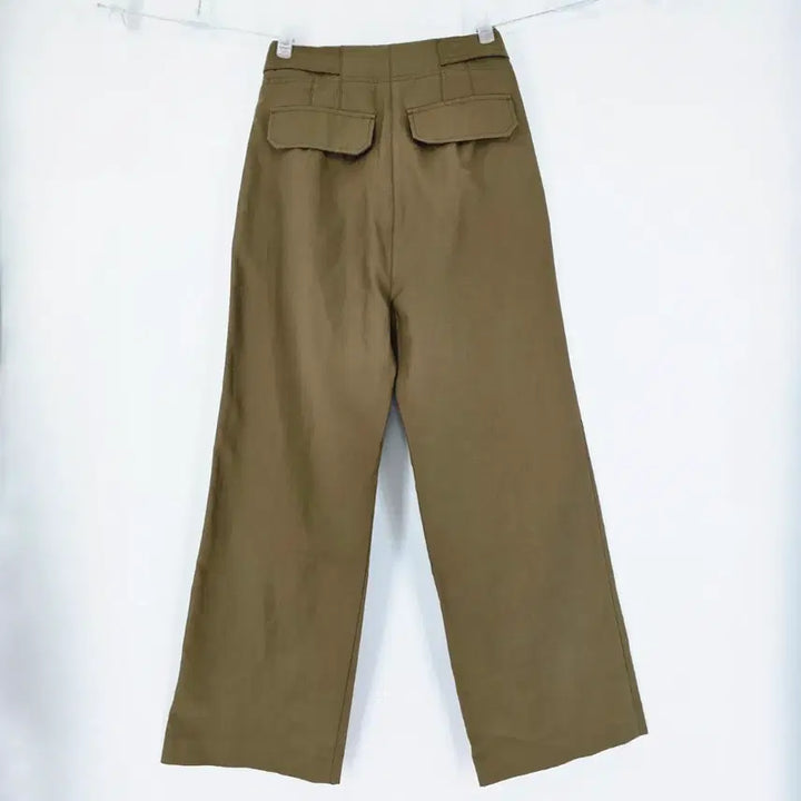 [BUNJANG] Unworn Wide Leg Trousers with Belt - Khaki 55 / 미착용 벨트 와이드 팬츠 펄광택 카키색 55