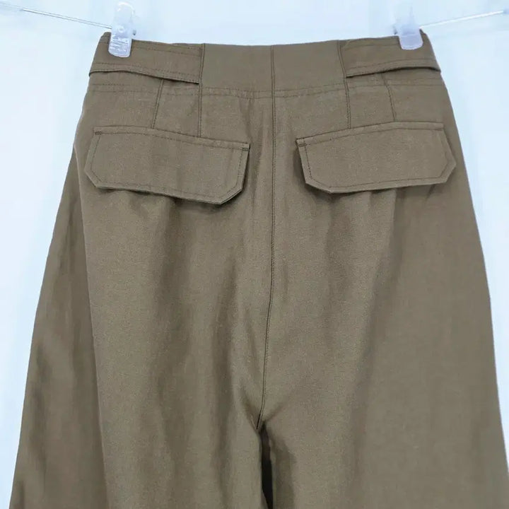 [BUNJANG] Unworn Wide Leg Trousers with Belt - Khaki 55 / 미착용 벨트 와이드 팬츠 펄광택 카키색 55