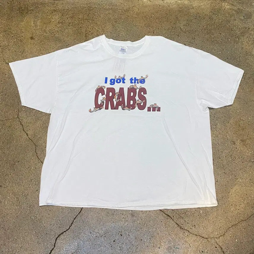 [BUNJANG] Gildan CRABS Graphic T-shirt / 미국 빈티지 길단 CRABS 크랩 포인트 유니크 반팔티 흰티셔츠 빅사이즈