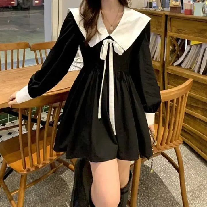 [BUNJANG] Sailor Collar Color-Block Mini Dress - Small / [미착용]세일러카라 배색 미니원피스-S