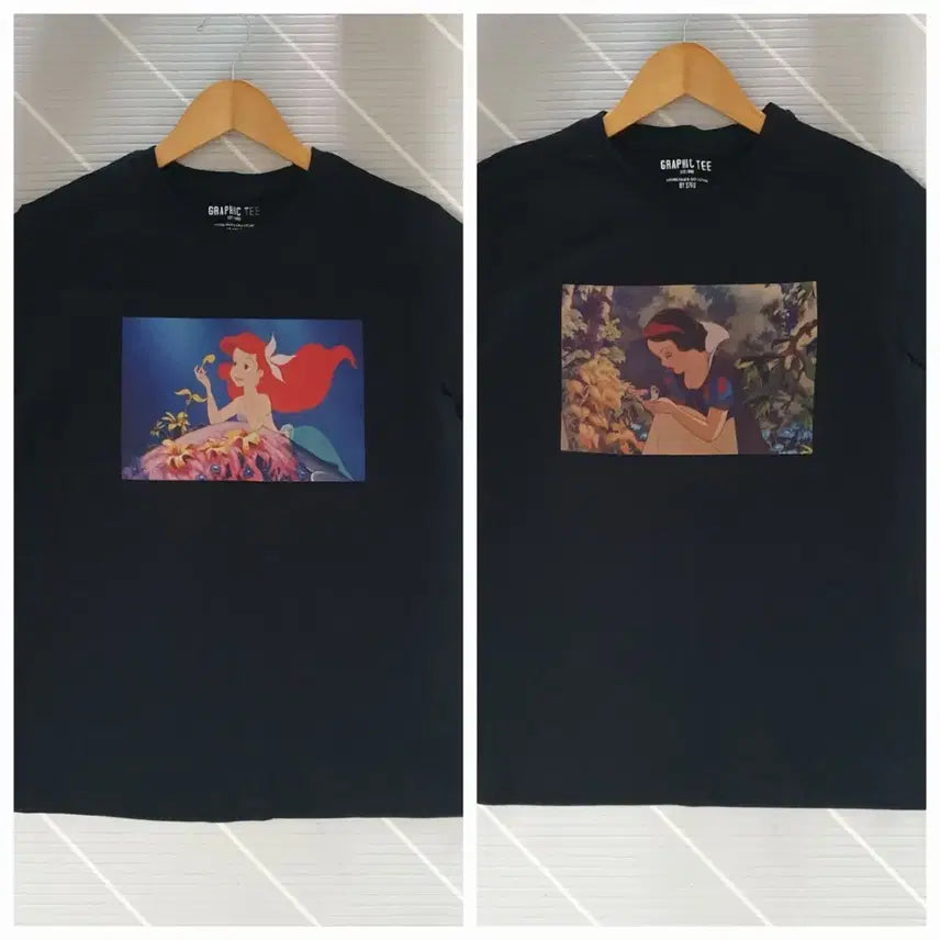 [BUNJANG] SPAO Disney Princesses (The Little Mermaid, Snow White) Printing T-Shirts Set Size S / (미착용)2종일괄 S 스파오 디즈니 인어공주.백설공주 프린팅 티셔츠