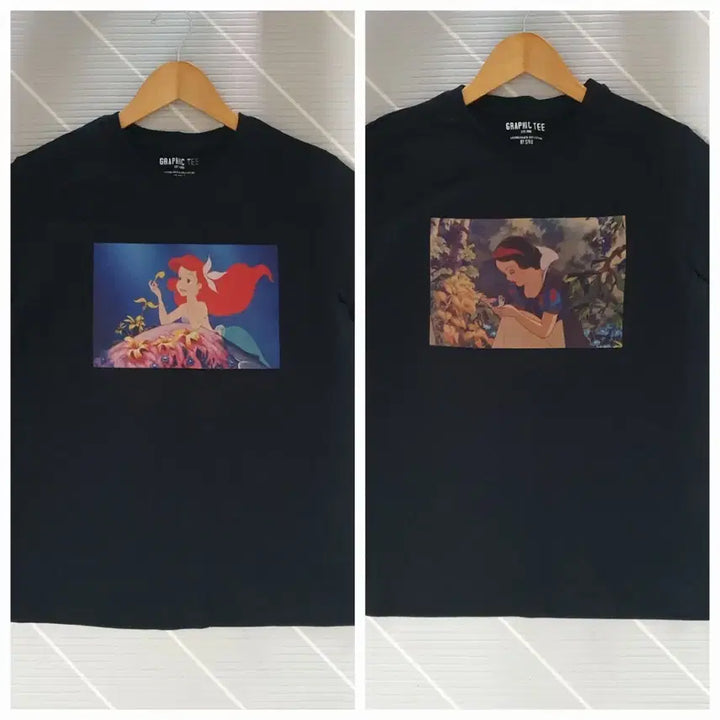 [BUNJANG] SPAO Disney Princesses (The Little Mermaid, Snow White) Printing T-Shirts Set Size S / (미착용)2종일괄 S 스파오 디즈니 인어공주.백설공주 프린팅 티셔츠
