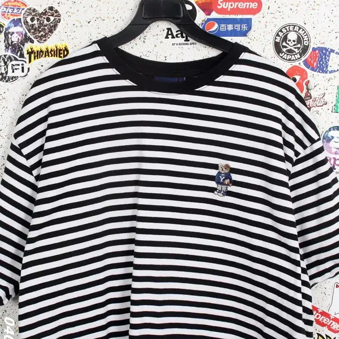 [BUNJANG] Yale Logo Striped Short-Sleeve T-Shirt / 남성XL / 예일 로고 단가라 반팔티셔츠BK 11-16