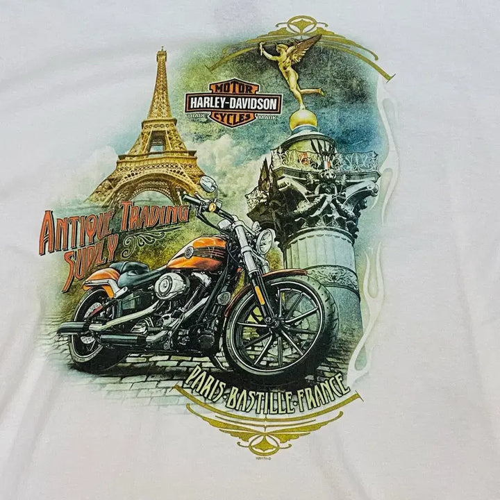 [BUNJANG] Harley Davidson Paris Printed Vintage T-shirt / 미국 빈티지 할리데이비슨 파리 프린팅 레어 반팔티 흰티셔츠