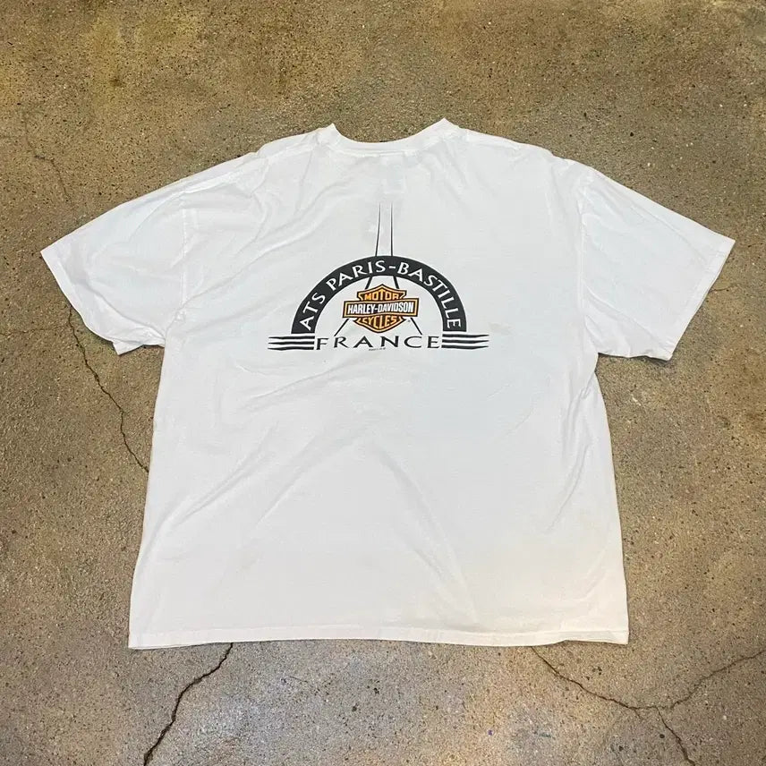 [BUNJANG] Harley Davidson Paris Printed Vintage T-shirt / 미국 빈티지 할리데이비슨 파리 프린팅 레어 반팔티 흰티셔츠