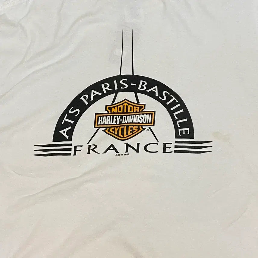 [BUNJANG] Harley Davidson Paris Printed Vintage T-shirt / 미국 빈티지 할리데이비슨 파리 프린팅 레어 반팔티 흰티셔츠