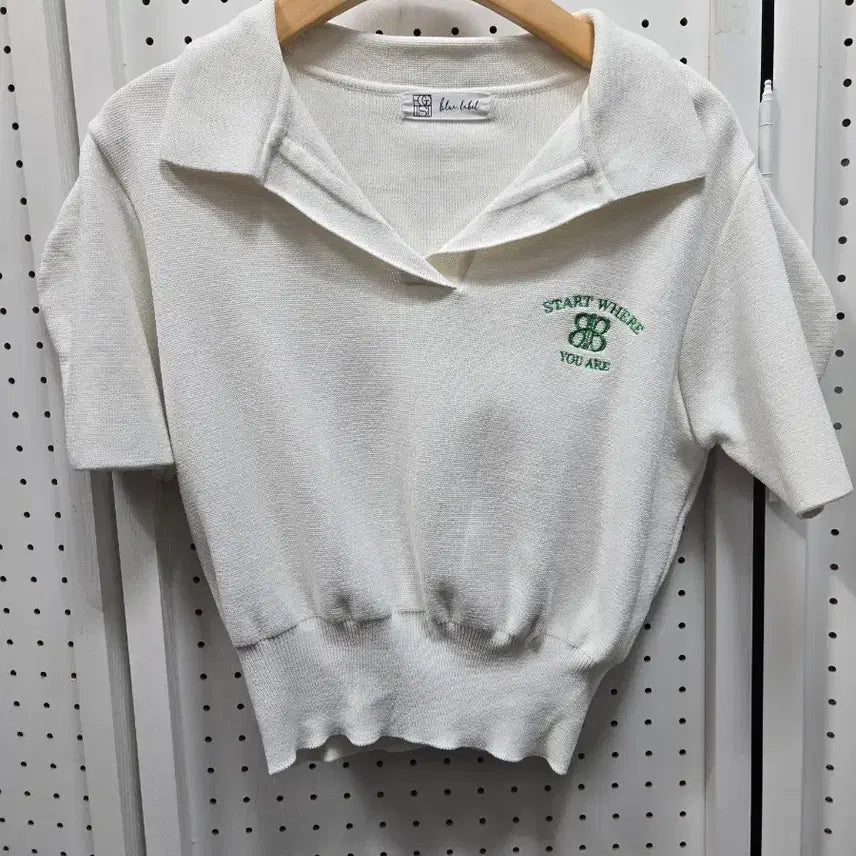 [BUNJANG] Egoist Blue Label White Collar Short Sleeve Knit / (1275)에고이스트 블루라벨 화이트 카라 반팔 니트