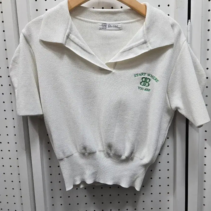 [BUNJANG] Egoist Blue Label White Collar Short Sleeve Knit / (1275)에고이스트 블루라벨 화이트 카라 반팔 니트