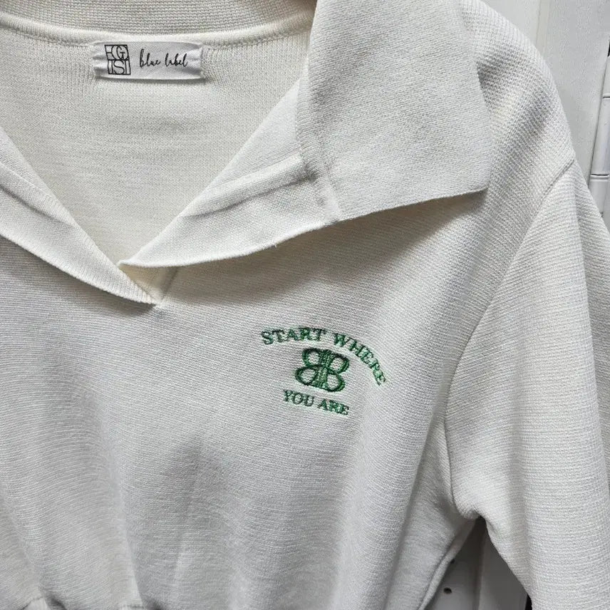 [BUNJANG] Egoist Blue Label White Collar Short Sleeve Knit / (1275)에고이스트 블루라벨 화이트 카라 반팔 니트