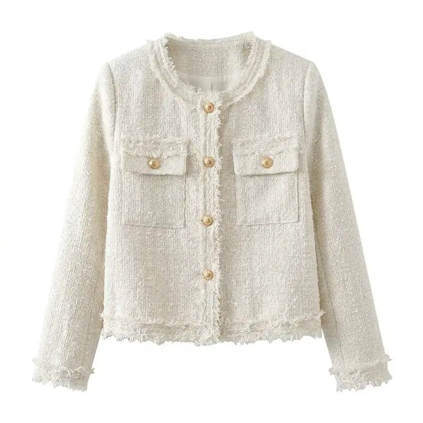 [BUNJANG] Ivory Tweed Jacket / [새상품/당일발송] 노카라 트위드 봄 가을 자켓 아이보리