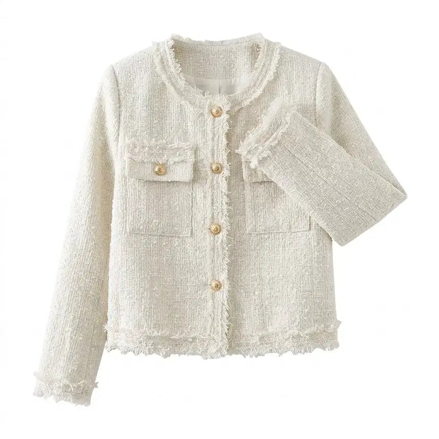 [BUNJANG] Ivory Tweed Jacket / [새상품/당일발송] 노카라 트위드 봄 가을 자켓 아이보리